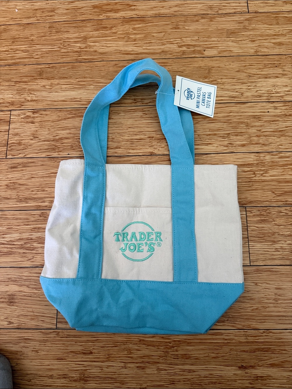 Trader Joe's Cream Canvas Tote with Blue Accents